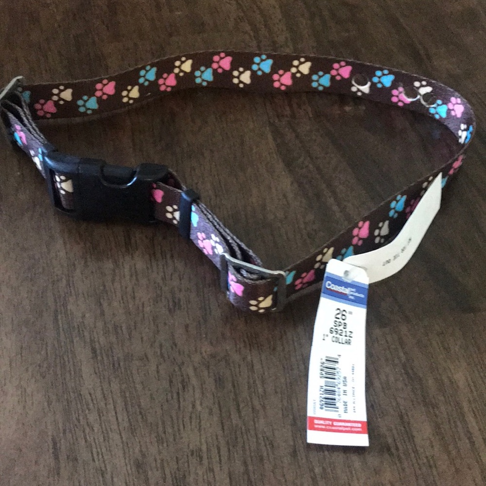 Dog Collar 26” / 1” brown, pink, blue, white 🐾